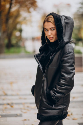 Shearling Coat-Women Shearling Leather Coat-Made with Premium Quality leather-Black Shearling Coat for women-Gift for her