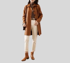 Women's Sheepskin Leather Long Coat, Trench coat, Retro Maxi, Long Coat for Women Fashion Real Overcoat, Leather Jacket Gift for her Brown